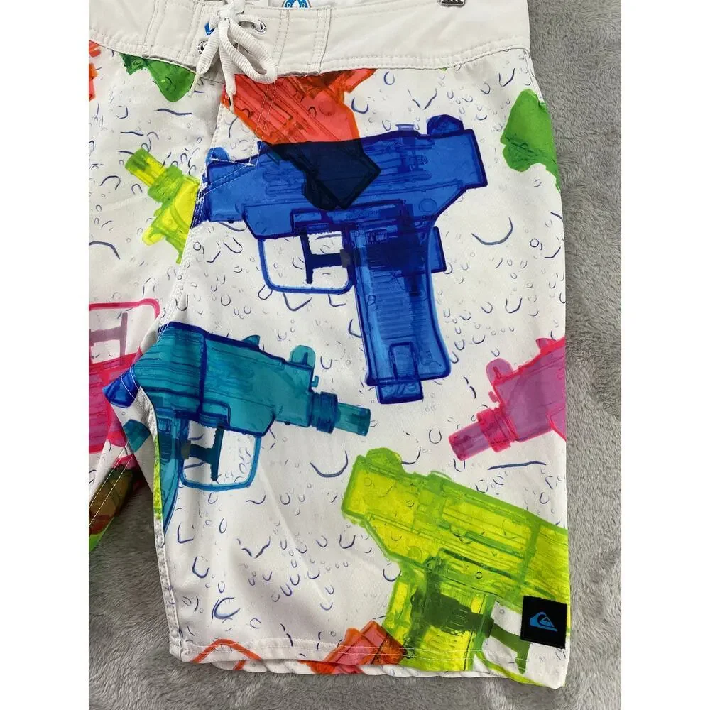 Quiksilver Cypher Series Board Shorts Water Gun Print White Multicolor Size 33